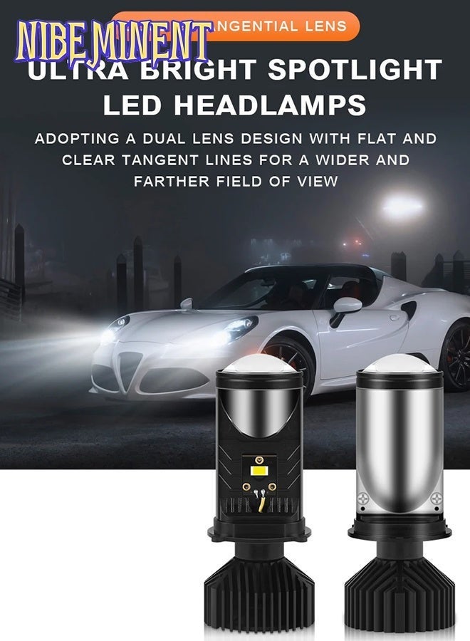 NIBEMINENT مصابيح أمامية LED H4 2 قطع مع عدسة بروجيكتور ميني وظيفة شعاع عالي-منخفض مع خط قطع واضح لحل مشكلة الاستجماتيزم 35 واط 4300 لومن مجموعة مصابيح أمامية لترقيات المصابيح (Y6، H4) - Image 2